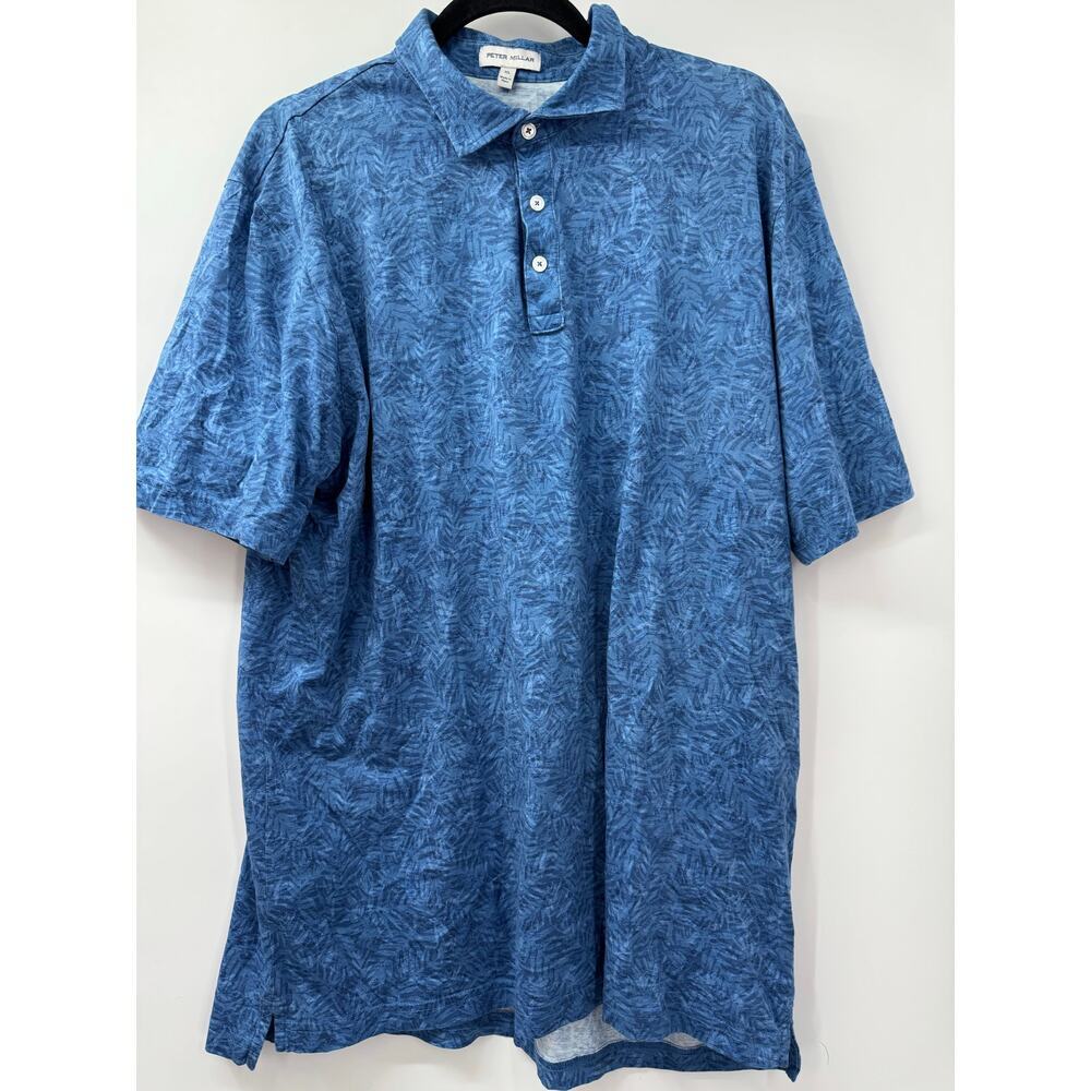 Peter Millar Men XL Blue‎ Floral Hawaiian Golf Polo Athletic Cotton Short Sleeve